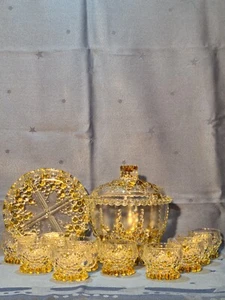 Bowle Set Glas 1 Schale 10 Tassen Yellow Bubbles Schweres Massives Glas - Bild 1 von 14