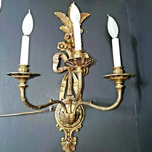25" Wall Sconce Lights Hollywood Regency 3 Arm Vintage Brass Made in Spain - Picture 1 of 11