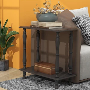 Narrow End Table Living Room Wooden Vintage Side Table 2-Tier European Style Sof - Picture 1 of 12