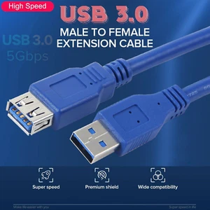 USB 3.0 High Speed extension Cable Lead A Male To Female Extension Extender Blue - Picture 1 of 16