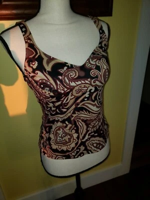 Jantzen Tankini Top Negro Marrón Paisleys Correas de Natación Talla 8 Traje de Baño Foto 1 de 4