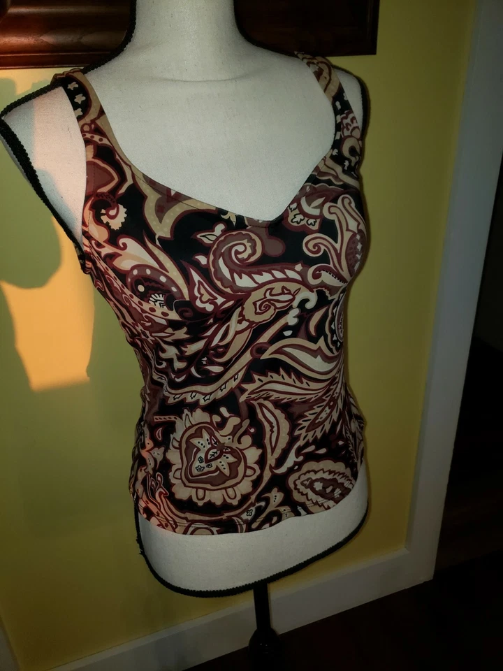 Jantzen Tankini Top Negro Marrón Paisleys Correas de Natación Talla 8 Traje de Baño Foto 1 de 4