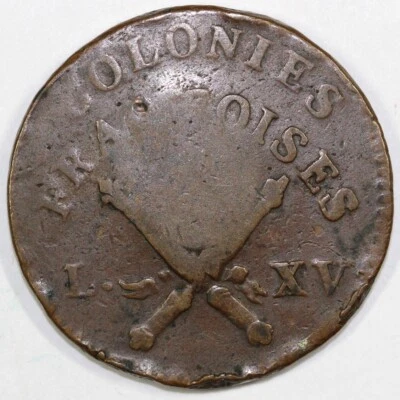1767 1 Sou French Colonial Copper Coin *RF Counterstamp* - Image 1 of 2