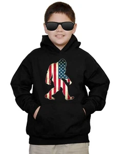 Youth Bigfoot USA Flag F47 Black Hoodie Kids Sasquatch Big Foot Mountain Yeti US - Picture 1 of 2