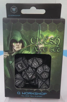 Q WORKSHOP ELVISH- BLACK AND WHITE-DICE SET OF 7 - Image 1 of 4