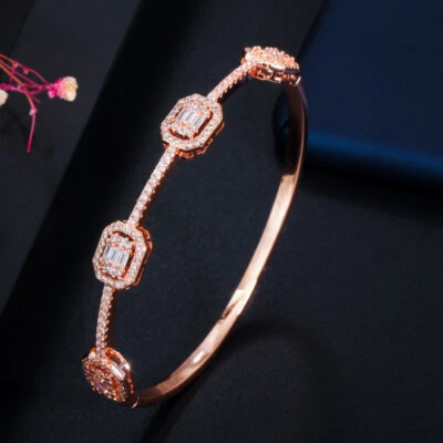 Statement CZ Stackable Yellow Gold Plated Open Cuff Bangle for Bridal Wedding - Изображение 1 из 4