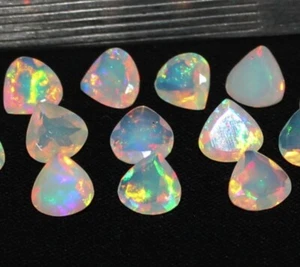 Opal Gemstone, Heart Cut Opal, Faceted Opal Hearts, natural welo fire Opal, 7 mm - Picture 1 of 10