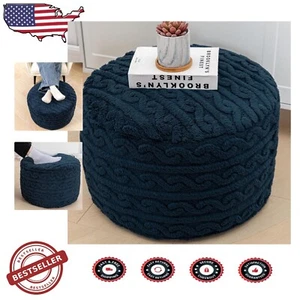 Contemporary 20” Navy Blue Pouf Ottoman - Perfect Footrest & Extra Seating - Picture 1 of 11