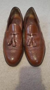 Mens Walk-Over Brown Leather Slip on Shoes with Tassels, Size 9.5 EEE - Picture 1 of 8