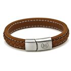 Marchand Tan Braided Leather Bracelets for Men Stainless Steel Clasp 19-23cm