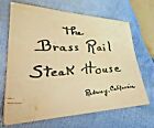 Vintage Menu  The Brass Rail Steak House Redway California