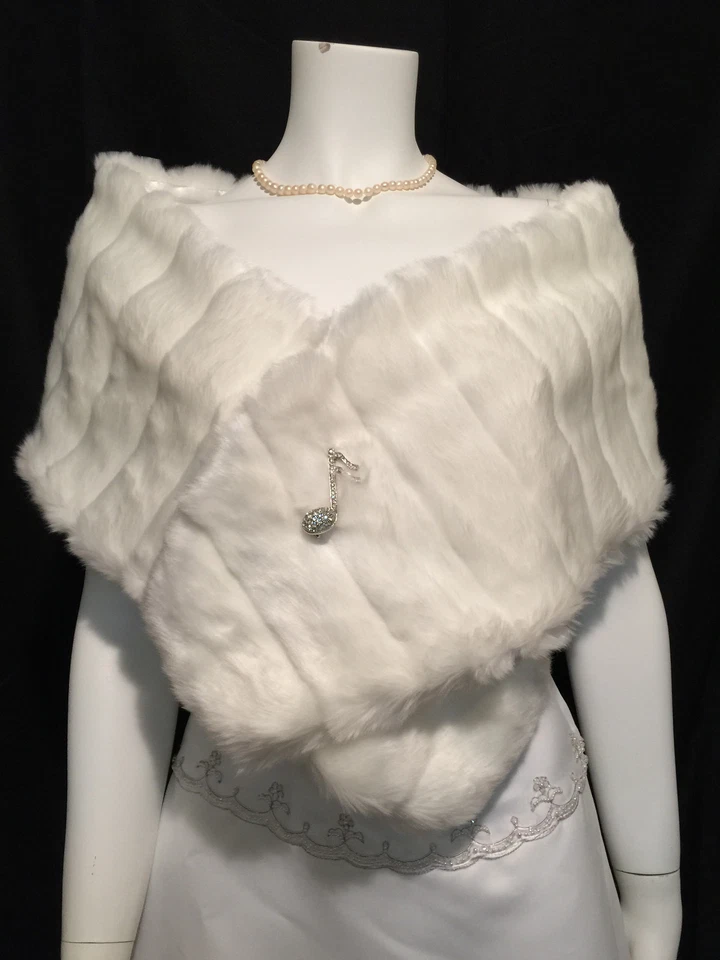 IVORY Faux Mink Fur Stole Shawl Shrug Wrap Cape Bridal Wedding - Image 1 of 1
