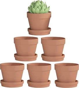 Fcacti 5.5 Inch Clay Pot for Plant with Saucer - 6 Pack Large Terracotta - Picture 1 of 5