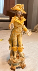 Antique Porcelain Bisque Reading Gentleman Figurine in Yellow 13" tall - Picture 1 of 16