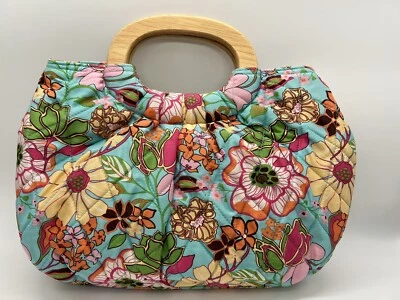 Vera Bradley Handbag Wood Handles SILK Quilted Tropical Floral Pink - Image 1 of 4