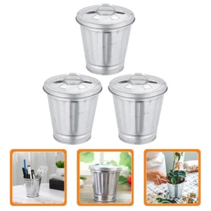 3 Pcs Table Storage Jar Miniature Garbage Bin Office Metal Trash Can with Lid - Picture 1 of 10