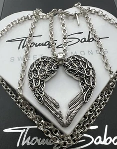 Thomas Sabo Massive Kette Glam&Soul schwarzer Flügel Herz Anhänger Neuzustand - Bild 1 von 6