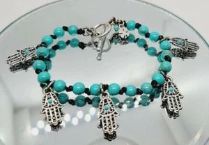 Lucky Brand Turquoise EYE Palm Read Hand TOGGLE Bracelets 8" OSFM - Picture 1 of 3