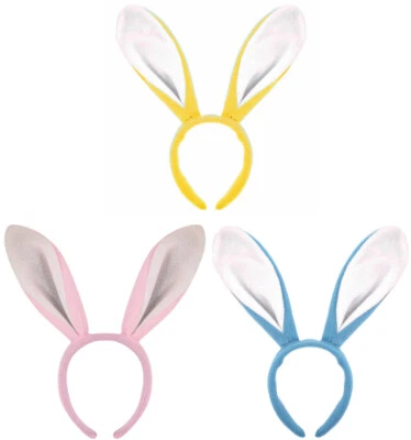 BUNNY EARS HEADBAND 3 COLOURS PINK YELLOW BLUE KIDS EASTER PARTY EGG HUNT - Image 1 of 4
