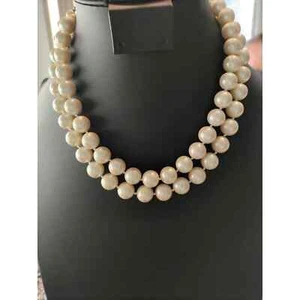 GORGEOUS DOUBLE STRAND UNMARKED IVORY GLASS PEARLS HAND KNOTTED 18" LONG - Picture 1 of 4