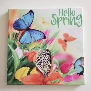 Canvas Print Hello Spring Floral Butterfly Scenery 12"x12" - Picture 1 of 3