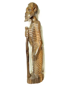 AFRIQUE 1920-30 / STATUETTE BOIS VIEILLARD AVEC SON BATON hauteur 44cm - Picture 1 of 4
