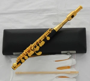 NEW Top Gold Plated Piccolo Flute Black Bakelite Material C Key Italian pad Case - Picture 1 of 5
