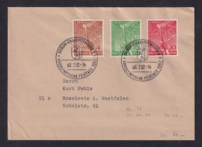 GERMANY 1952 West Berlin Olympics set of 3 SG B88-B90 Used on Cover (CV £55+) - Image 1 of 2