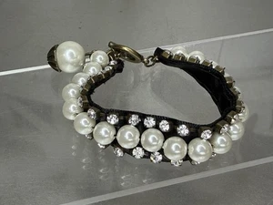 Chicos Large Pearl Silver Tone Bracelet Rhinestones Black Toggle - Picture 1 of 3