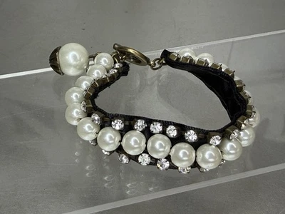 Pulsera Chicos Grande Perla Tono Plata Estrás Palanca Negra Foto 1 de 3