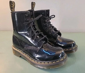 Dr. Martens Black Patent Leather Lace Up 1460W Doc Combat Boots Sz 6 Women - Picture 1 of 14