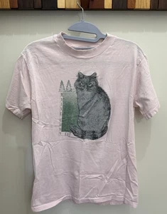 Vintage 80s Maine Coon Cat Shirt Medium 38-40 Hanes Beefy-T Pink - Picture 1 of 5