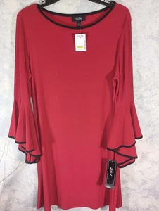 MSK Red & Black Trim Short Dress with Flare Sleeves- Large-NWTs - Picture 1 of 4