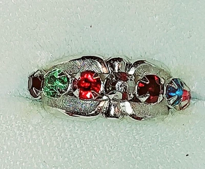 Anillo Vintage Mujer Talla 6 Chapado en Rodio Tono Plata con 7 Gemas de Colores Foto 1 de 4
