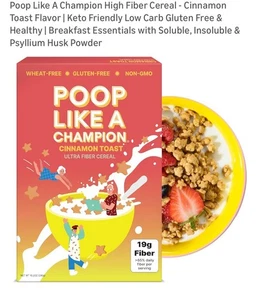 POOP Like A Champion 10 2oz. Cinnamon Toast Ultra Fiber Cereal New Exp. 12/19/26 - Picture 1 of 4