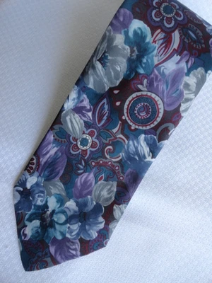 Corbata Oleg Cassini Floral Púrpura Azul Flores Boda Fiesta Foto 1 de 3