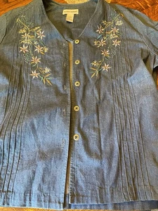 Alfred Dunner Hemd Damen Denim Blumen Kurzarm Knopfleiste - Bild 1 von 6