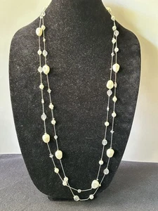 X Long Single Strand Snake Chain With Faux Baroque Pearl And Clear Bead Necklace - Picture 1 of 11