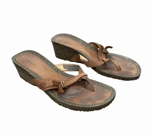 TEVA Ventura Womens Brown Leather Cork Thong Slip On Flip Flops Sandals Size 7.5 - Picture 1 of 8