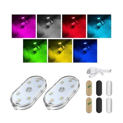 2 PCS Car LED Lights Interior Wireless Car Ambient Lighting Magnetic Colorful - Image 1 of 4