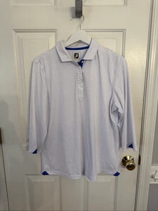 FootJoy Goleisure Golfshirt 3/4 Arm weiß mit blauen Punkten Gr. XL neu ohne Etikett - Bild 1 von 7