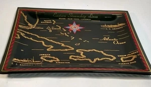 Eastern Steamship Lines Smoke Glass Map Tray / S.S. Bahama Star / S.S. Ariadne - Picture 1 of 13