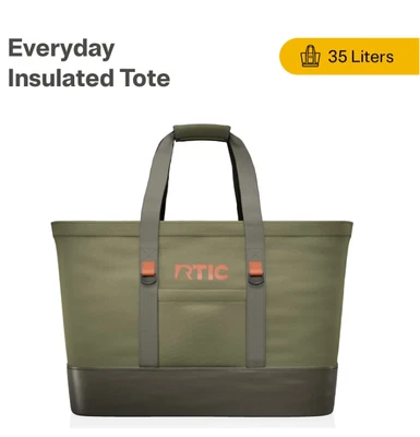 RTIC Everyday Insulated Tote Bag, 35 Ltr Cooler Bag, Fits 58 Cans, Olive