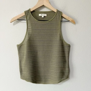 Madewell Häkel-Strick Cutaway Tank Top getragen olivgrün Gr. Small halbtransparent - Bild 1 von 10