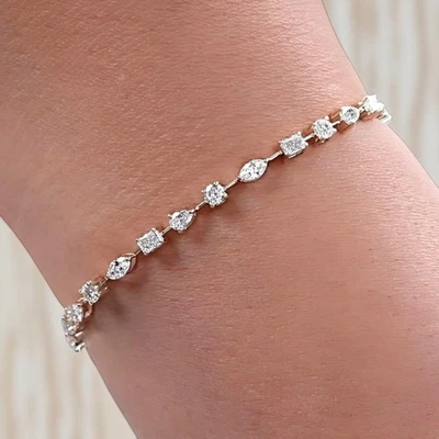 5.00 Carat Multi Shape Diamond Bracelet 14K White Gold GLI Womens Lab Created - Image 1 of 4