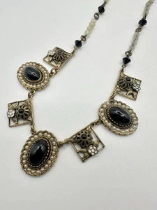 Antico vetro nero perla semi tono oro vintage? Pietre Filigrana Riparazione Tenuta Leggi - Foto 1 di 11