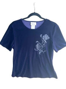 Kathie Lee Damen Glitzer Blumen bestickt Samt Top lila Gr. M NEU - Bild 1 von 9
