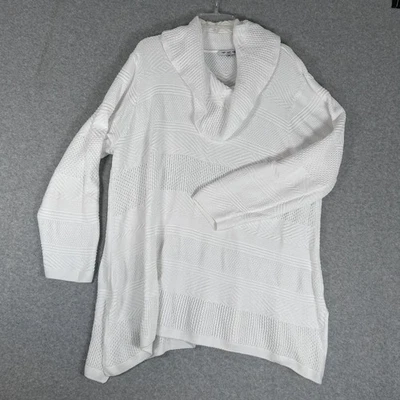 EIGHT EIGHT EIGHT Pullover Cowl Neck High Low Sweater White Size 3X 100% Cotton - Image 1 of 4