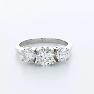 Solid Platinum Three Stone Engagement Ring 2.34 CT Round Lab-Grown Diamond D VS2 - Picture 1 of 18