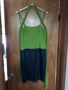 100% Silk Vera Wang Dress Womens Green/Navy Blue Sz 6 - Picture 1 of 4